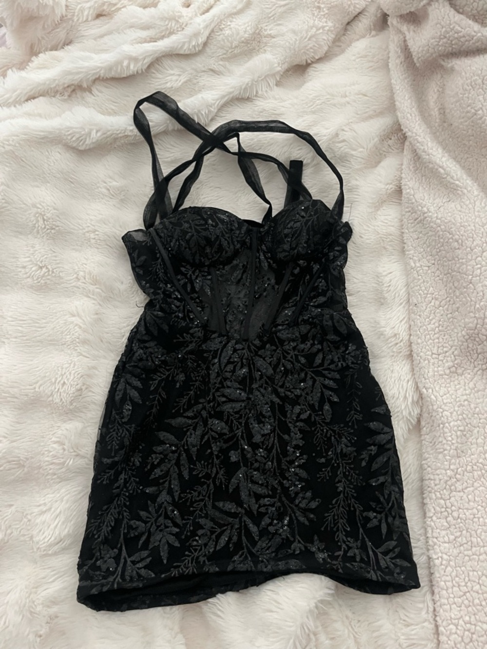 Black Embroidered Mesh Corset Bustier Mini Dress